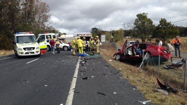 A crash on Queensland's New England Highway, west of Brisbane, on August 19, 2014.