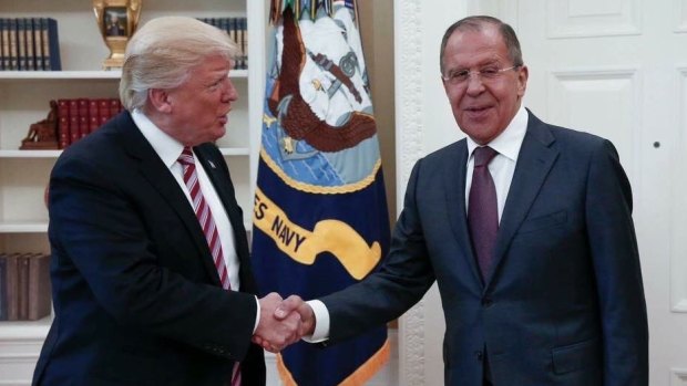 Nothing to see here ...  Donald Trump meets Russian Foreign Minister Sergey Lavrov in the Oval Office last week.