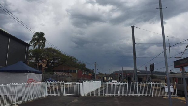 Storm clouds over the Brisbane Showgrounds around 1.30pm on People's Day.