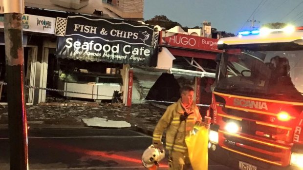 Fire has ripped through five shops at the Gold Coast's iconic Nobby Beach dining precinct.