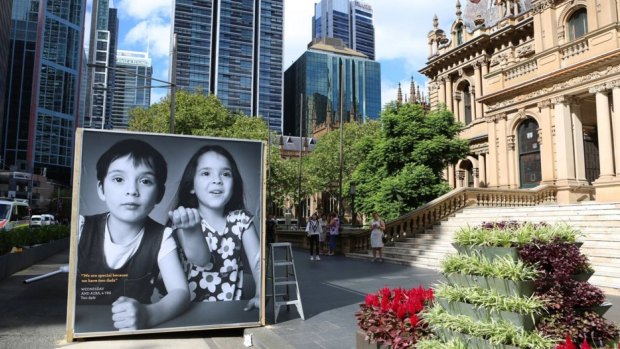 Gaybies: We Are Not A Hypothetical is being exhibited outside Sydney's Town Hall.