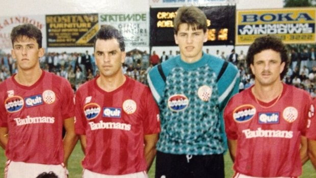 Back in the day: Wanderers coach Tony Popovic (left) and Sydney FC boss Graham Arnold (right) during their time at Sydney United.