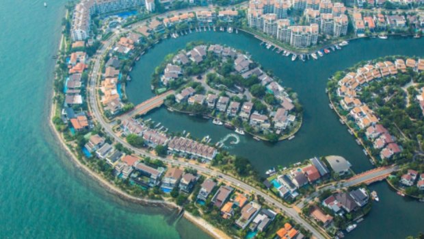 Sentosa Cove, an upscale residential area on an island off Singapore's south coast.