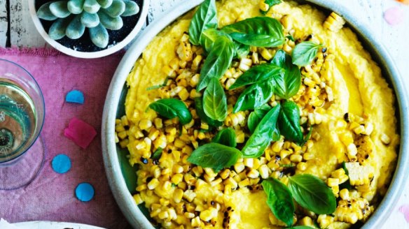 Grilled corn puree to serve alongside turkey.