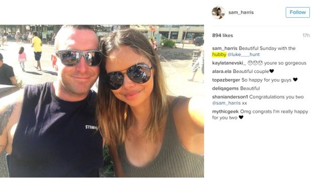 Harris referred to Hunt as her husband for the first time in an Instagram post on Sunday.