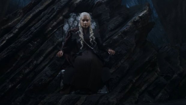Which throne is the mother of dragons sitting on in the season 7 trailer?