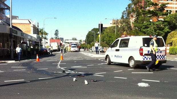 Police at the intersection after the collision that claimed Rebekka Meyer's life in September 2014.