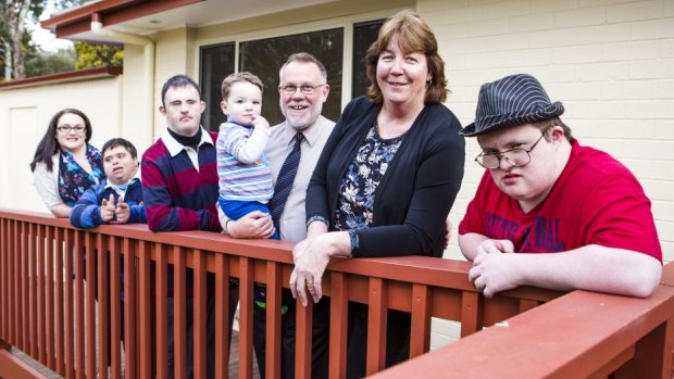 Canberra's Mowbray family, from left,  Emmalee, Paul, Luke, Noah, 18 months, Glenn, Trish, and Peter.
