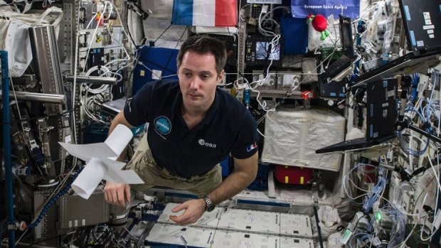 French astronaut Thomas Pesquet floats aboard the International Space Station.