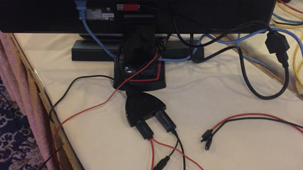 Some of the materials used in the 'video jacking' demo at DEF CON. At a more complex fake charging station, cables would appear to be normal micro USB or Lightning charge cables, but would in fact capture video from your phone.