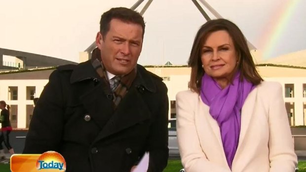 <i>Today</i> hosts Karl Stefanovic and Lisa Wilkinson broadcasting from Parliament House after the leadership spill.