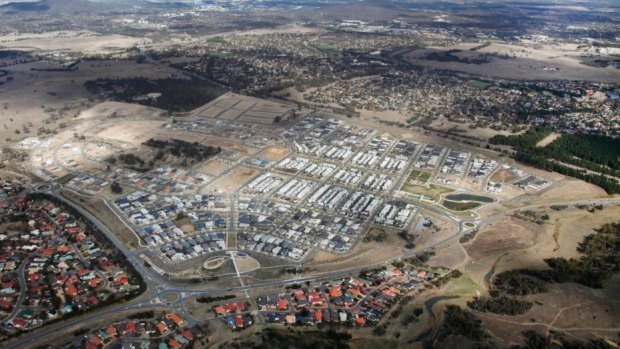 An aerial photo of the Canberra suburb Crace.
