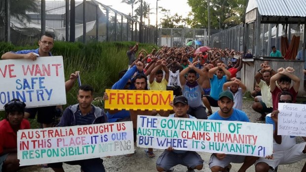 Refugees and asylum seekers protesting inside the now-closed regional processing facility on Manus Island.