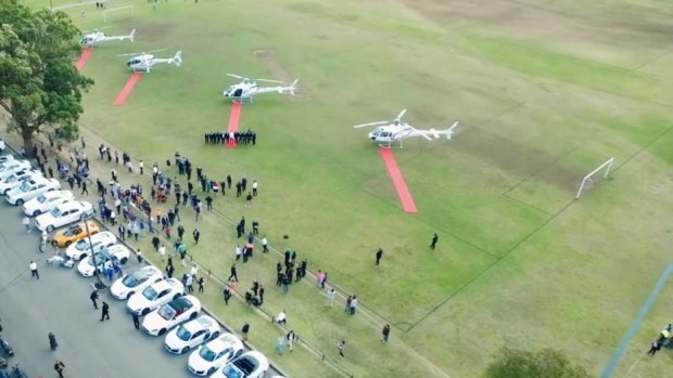 Luxury vehicles and helicopters at Salim Mehajer's wedding last year. 
