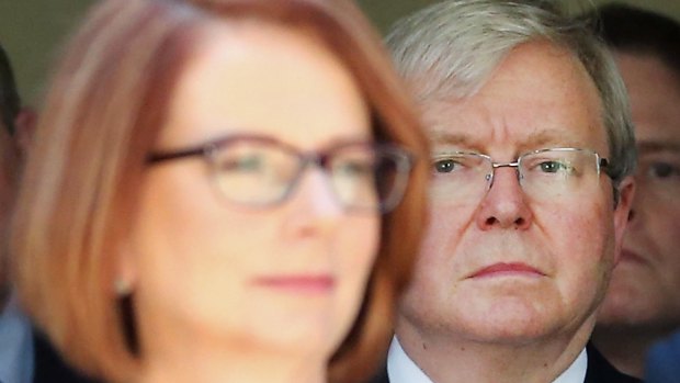 Former prime ministers Julia Gillard and Kevin Rudd.
