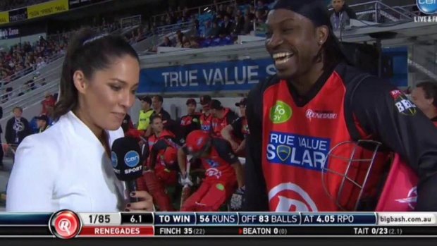 Uncomfortable exchange: Mel McLaughlin's interview with Chris Gayle.