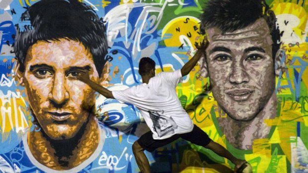 A mural of Lionel Messi and Brazil's Neymar.