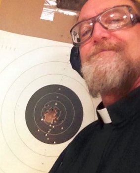 Father Fride at the gun range in a picture from his Facebook profile.