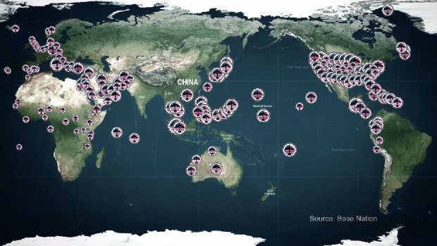 This map, fromJohn Pilger's documentary The Coming War on China, shows US military bases around the world.
