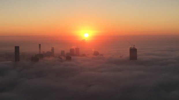 Early morning fog over Brisbane on Friday.