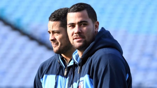 Sponsors' nightmare: Andrew Fifita, right, with Jarryd Hayne.