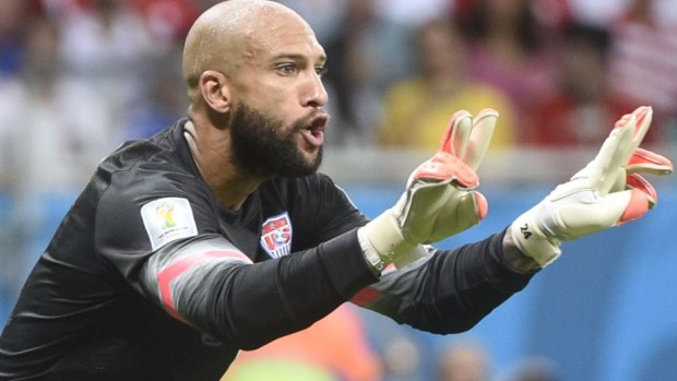 Tim Howard made 16 saves during the game with Belgium.