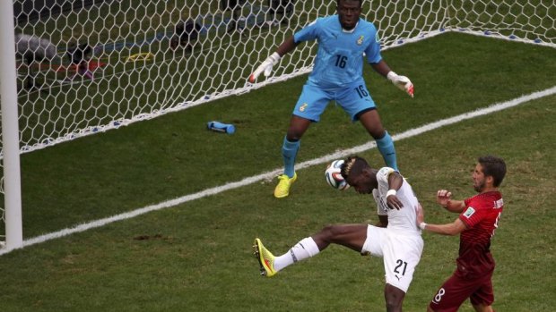 Ghana's John Boye scores an own goal.