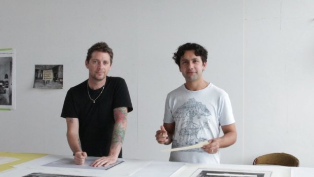 Artists Brook Andrew, left, and Trent Walter, whose design has been chosen for the new Melbourne CBD monument.