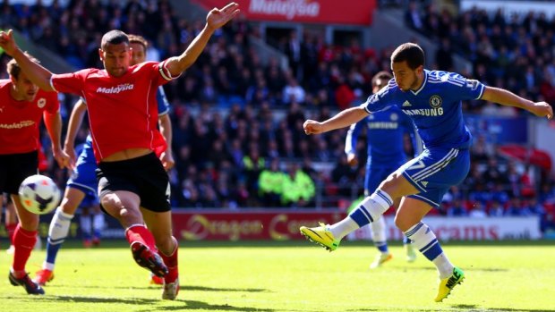 Target man: Belgium's Eden Hazard in action for Chelsea.