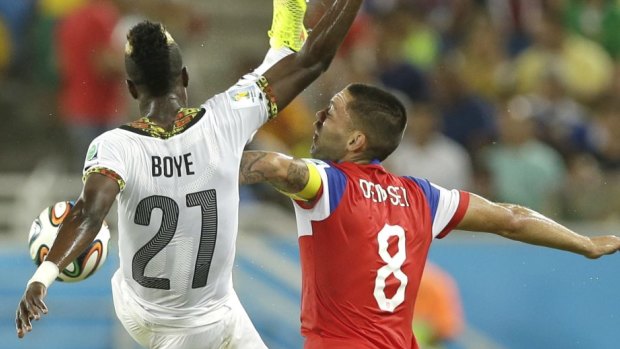 Clint Dempsey suffered a kick to the face from John Boye.