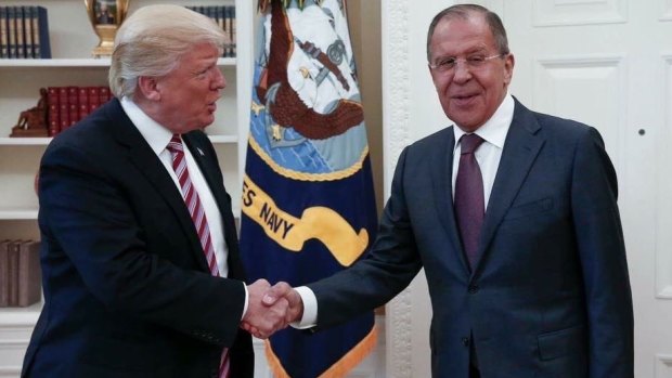 US President Donald Trump meeting with Russian Foreign Minister Sergey Lavrov in the Oval Office.