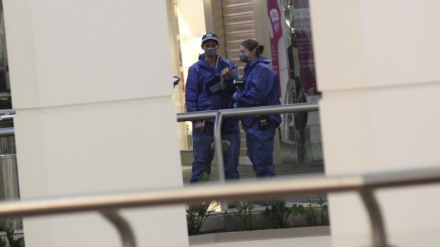 Police at the crime scene at Parramatta Westfield.