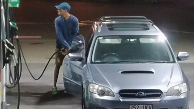 In addition to a string of burglaries, police also want to talk to the pair over fuel drive-offs. Mr Hill is seen here filling-up a Subaru which was later found abandoned.