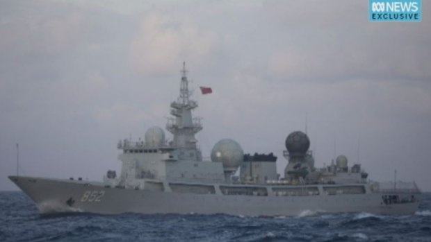 The Chinese vessel pictured off the Queensland coast in an image obtained by the ABC.