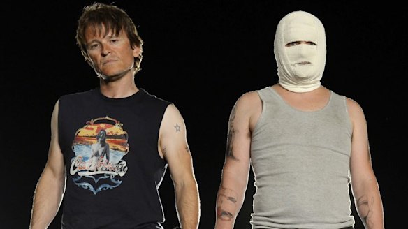 Black comedy about the Cronulla riots ... Damon Herriman, left, and Justin Rosniak in <i>Down Under</i>.