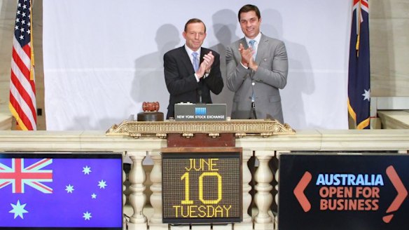 Australian Prime Minister Tony Abbott rang the bell to open the New York Stock Exchange in June last year.