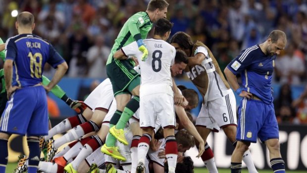 German players celebrate winning the World Cup.