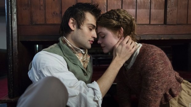 Douglas Booth as Percy Shelley and Elle Fanning as Mary Shelley.