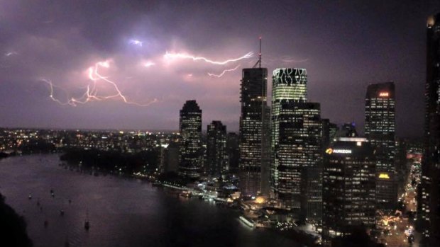 Brisbane lights up in Monday night's storms.