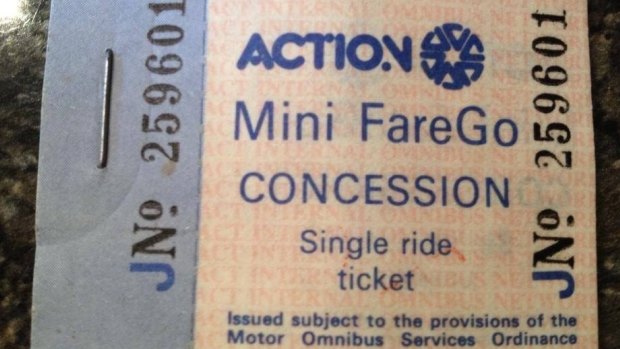 A book of ACTION bus tickets from the 1980s.