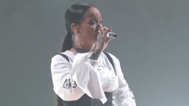 Rihanna performs at the Global Citizen festival. 