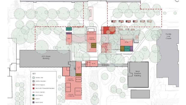 A concept diagram of the new pop-up village at the Australian National University.