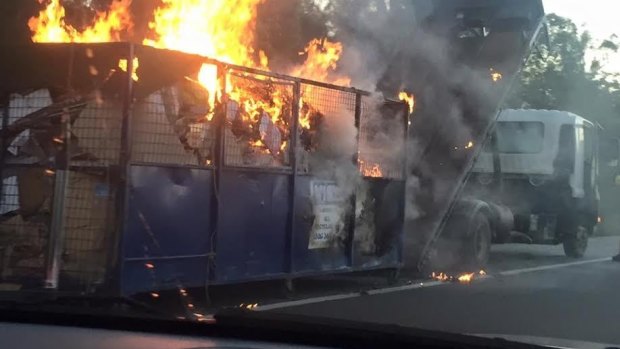 A truck's load spontaneously burst into flame on Tuesday.