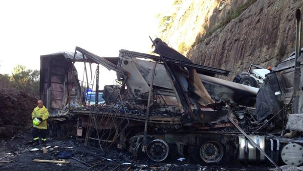 The truck was destroyed in the crash and fire on the M1 Pacific Motorway.