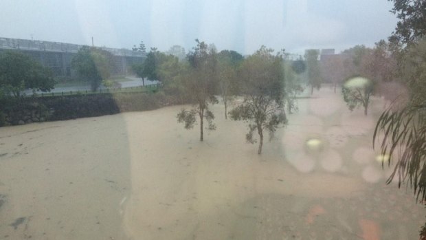 Flooding at Cannon Hill as Brisbane gets drenched on Friday.