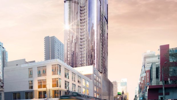 An artist impression of what UEM Sunrise's Aurora 92-storey mixed use tower in the Melbourne CBD will look like.