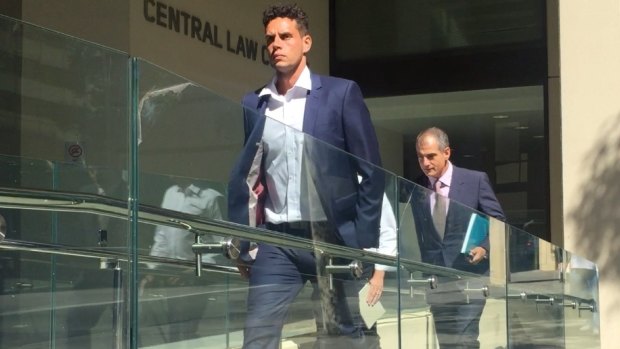 Fremantle Docker Michael Johnson arriving at Perth Magistrates Court for an earlier hearing.