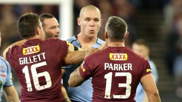 Verbal exchange: David Klemmer and Corey Parker during Origin II.