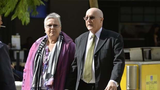 Nigel and Elaine Baden-Clay outside the Queensland Supreme Court, during their son's 2014 murder trial.