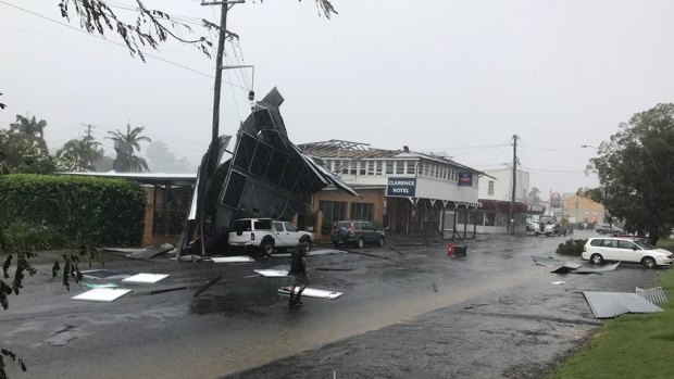 A storm has caused significant damage on the north coast, including ripping off the roof of the Clarence Hotel in Maclean.